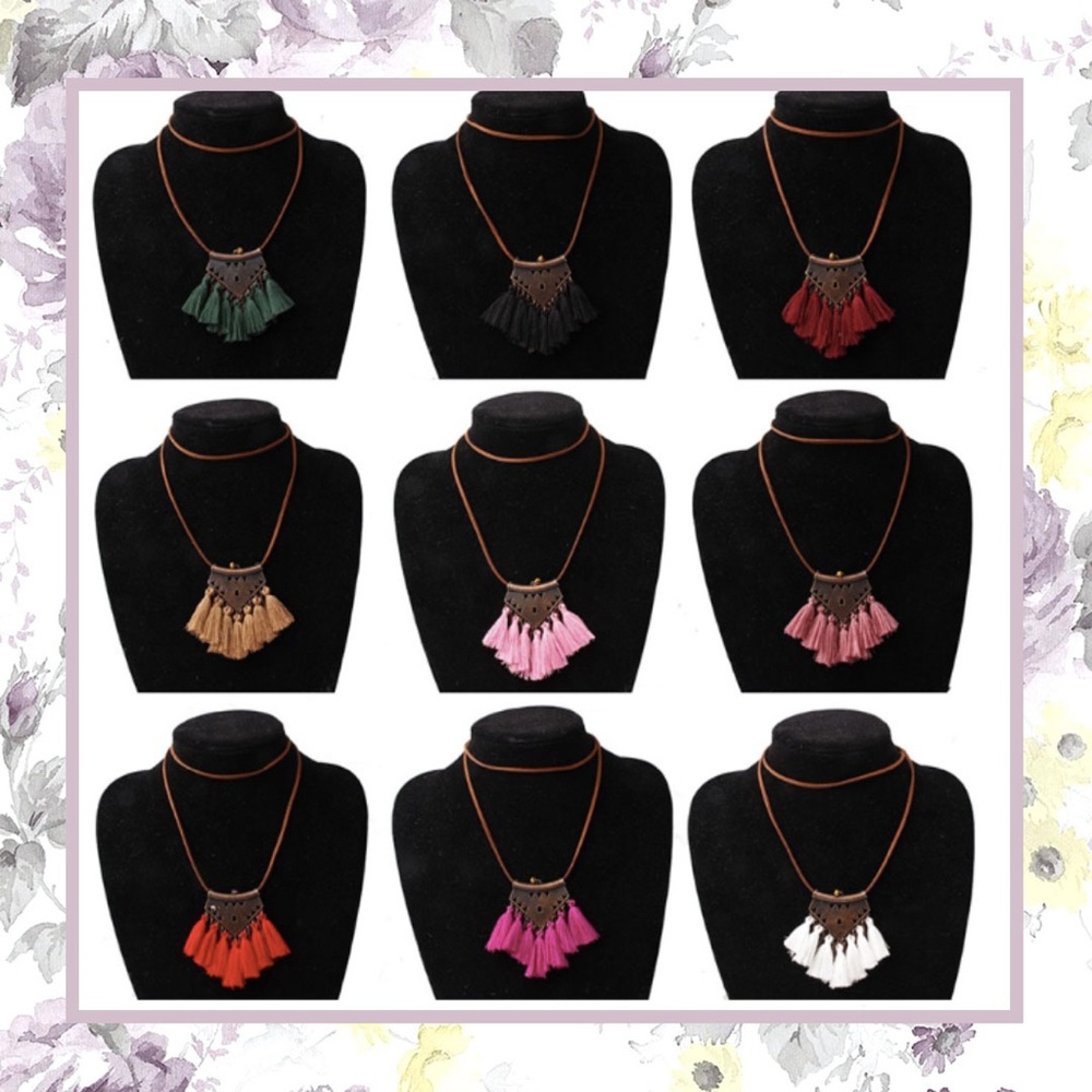 🌸 FRINGE NECKLACE SUEDE LONG BRONZE BOHO CHIC BOHEMIAN TRIBAL FASHION TREND